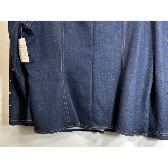 Midnight Velvet Top Sz 18W Blue Denim Gold Tone Studded Business/Casual Back Zip - Picture 4 of 11